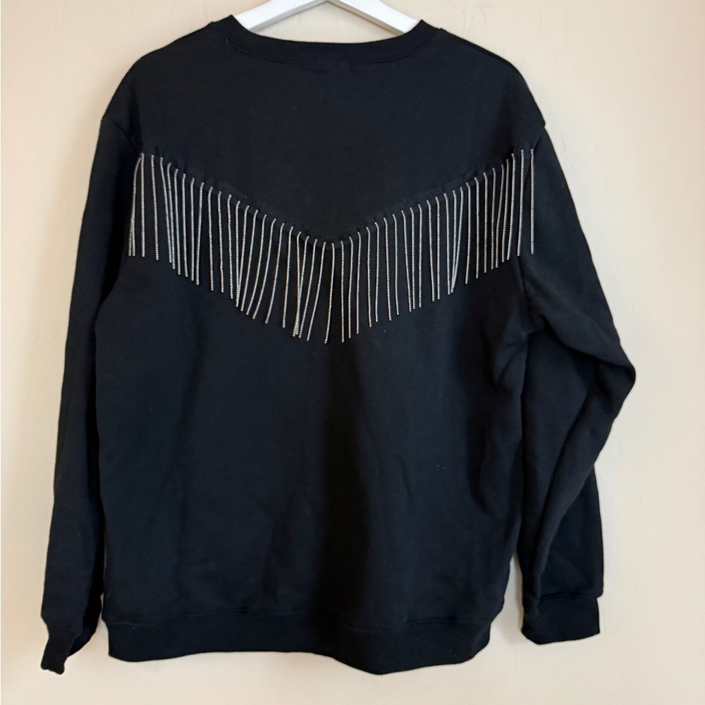 Black Blondie Fringe Studded Graphic Sweatshirt Women’s Large Black - Picture 2 of 8